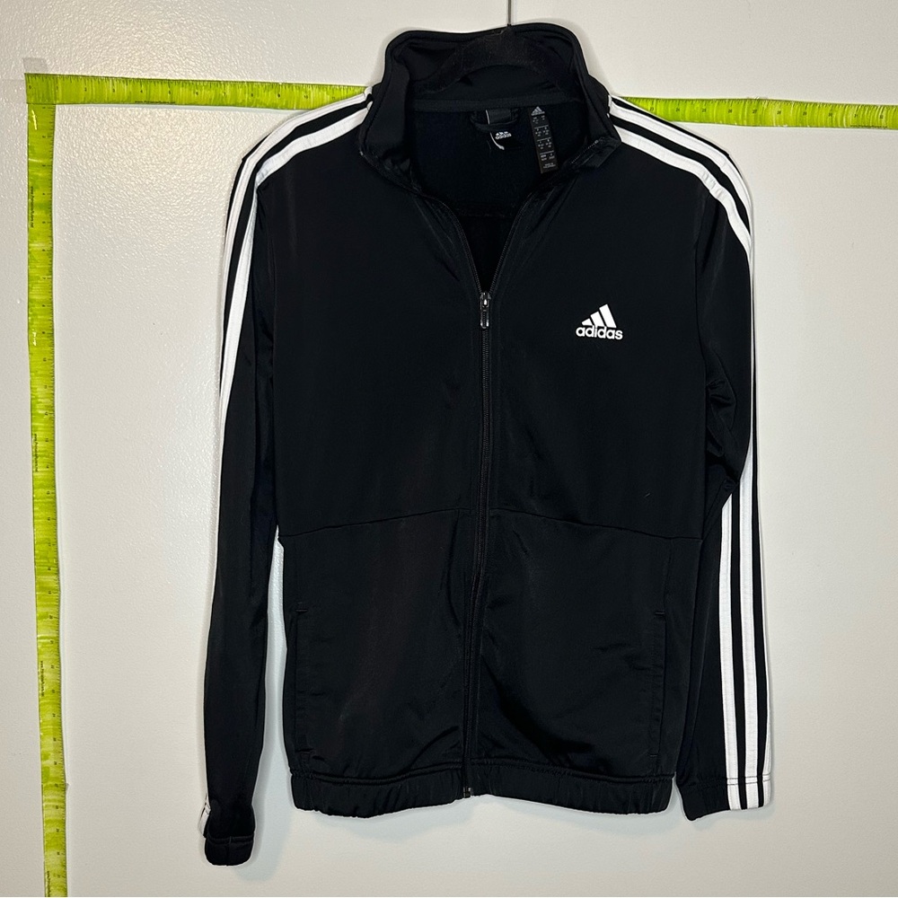 Adidas Men's Black Windbreaker with White Stripes